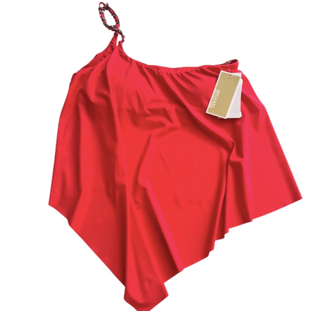 Michael Michael Kors Nwt Chain One-Shoulder Geranium Swim Tankini Top Small S